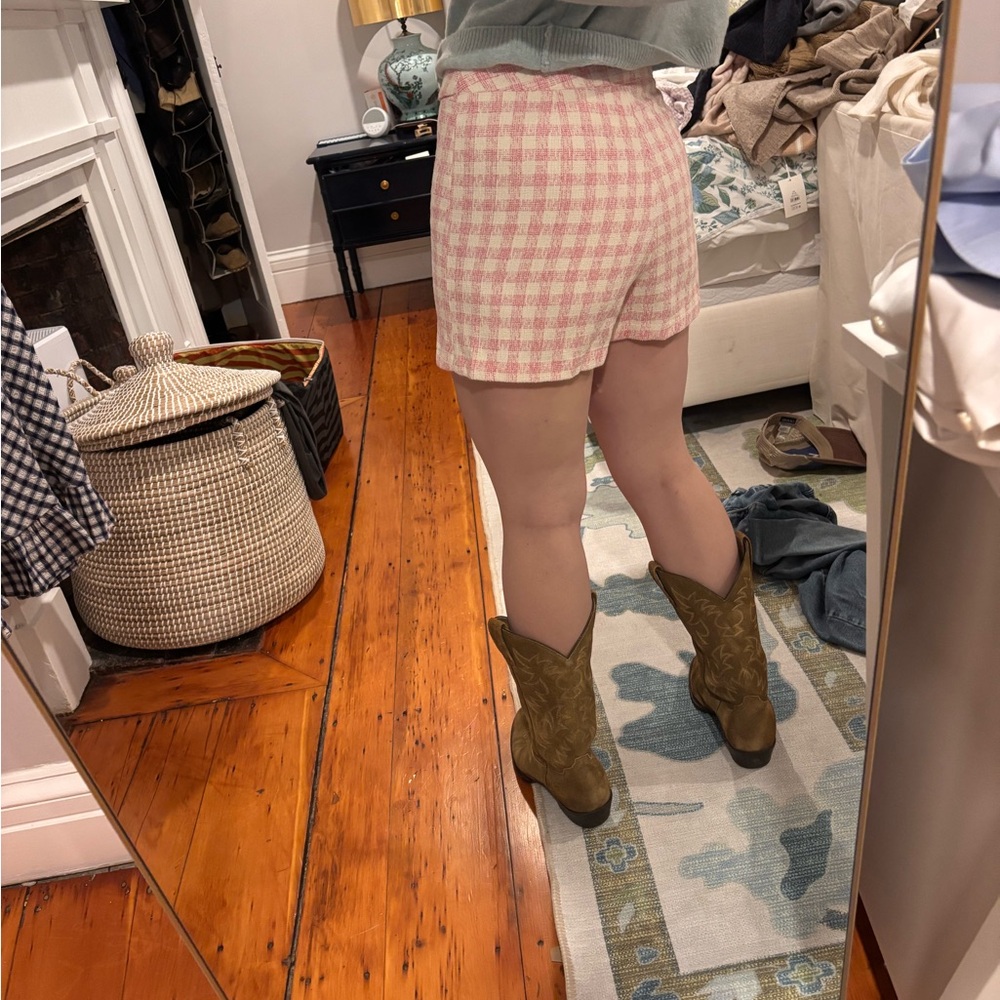 Zara Pink Gingham Tweed Checkered Mini Skirt Skort Size Small - Picture 2 of 7
